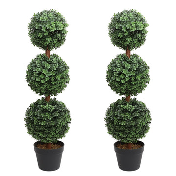 Artificial Topiary Ball Tree, 35inch Fake Topiaries Triple Ball Trees, 2Pack Faux Boxwood Plants Potted for Indoor