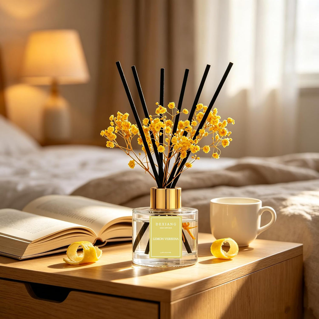 Reed Diffuser Set,3.38 fl oz (100 ml) - Lemon Verbena Oil Diffusers with 6 Reed Sticks Shelf Decor - Set of 338