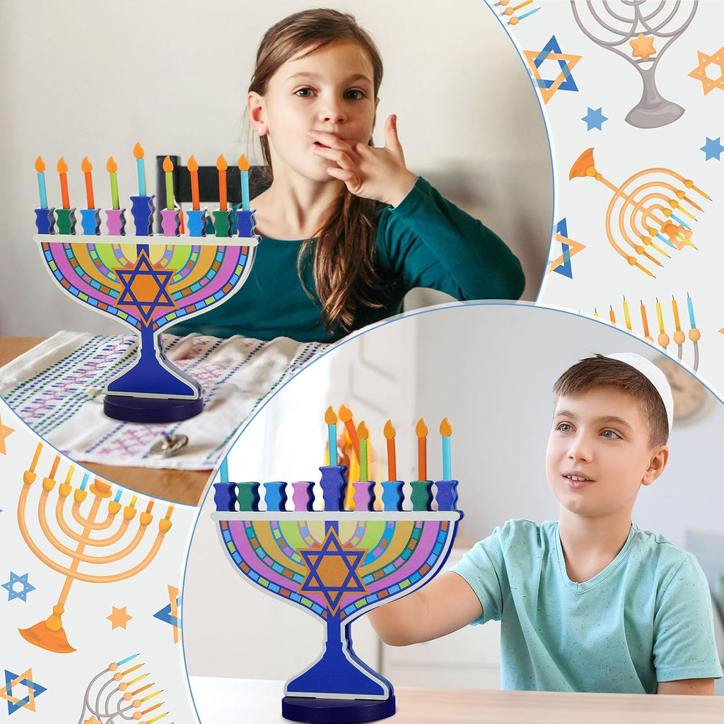 Hanukkah Wooden 9 Removable Candles, Candle Holder