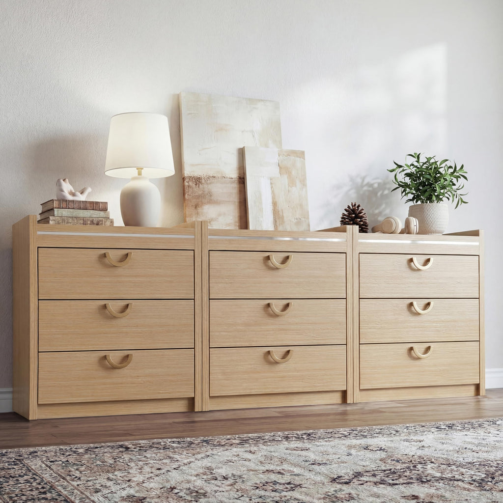3 Drawer Dresser, 30.31" Tall Closet Chest Dressers Storage with Drawers, Gold Curved Handle & Raised Edge Design