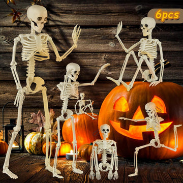 Packs Skeleton Halloween Decorations Outdoor with 16" Full Body Posable Joints Skeletons Decor, Halloween Party - Set of 6