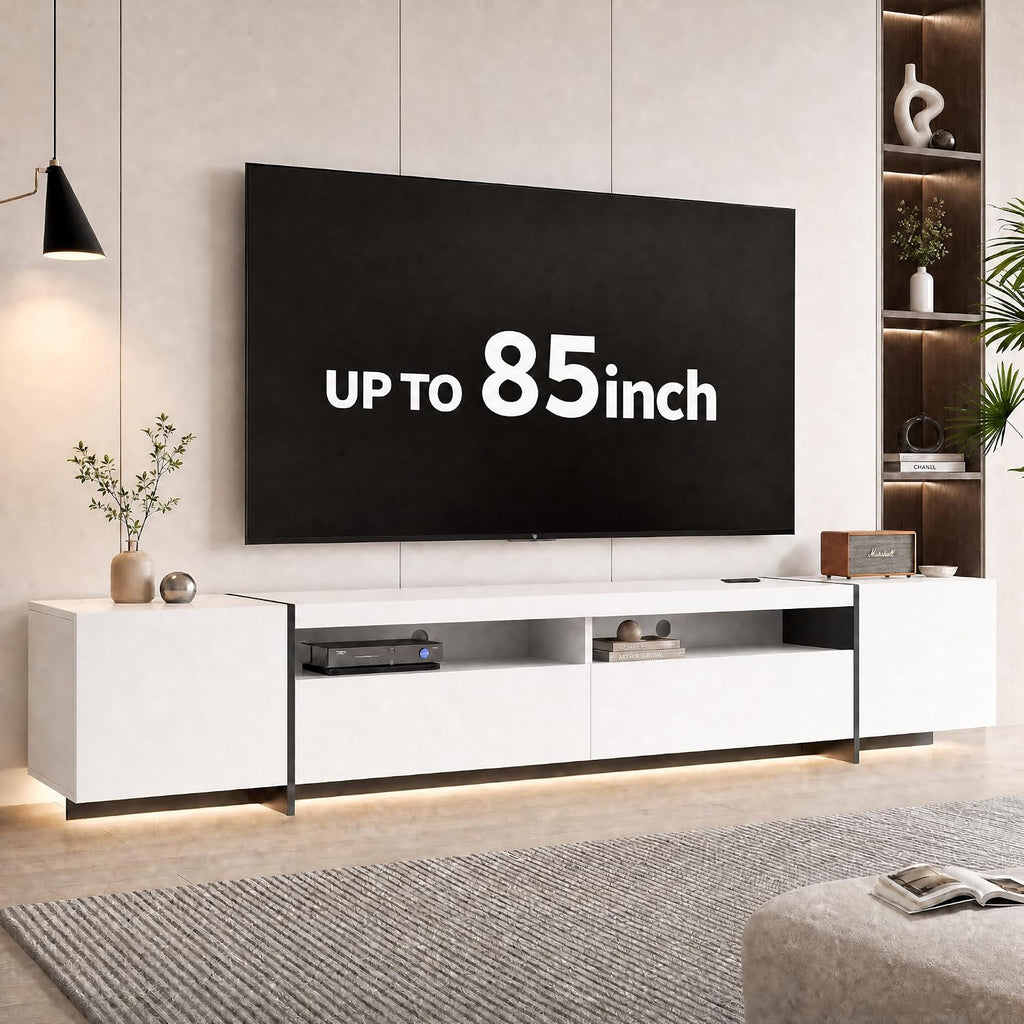 Modern 80 inch TV Stand for 75" 80" Up to 85" TV, LED TV Media Console with Power Outlets, Entertainment Center with