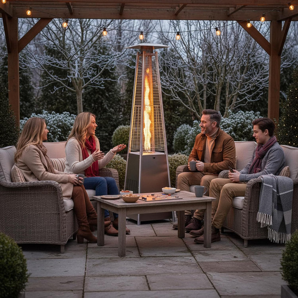 48,000 BTU Pyramid Patio Heater, Outdoor Patio Heaters for Outdoor Use with Cover & Wheels, 88" Quartz Glass Tube