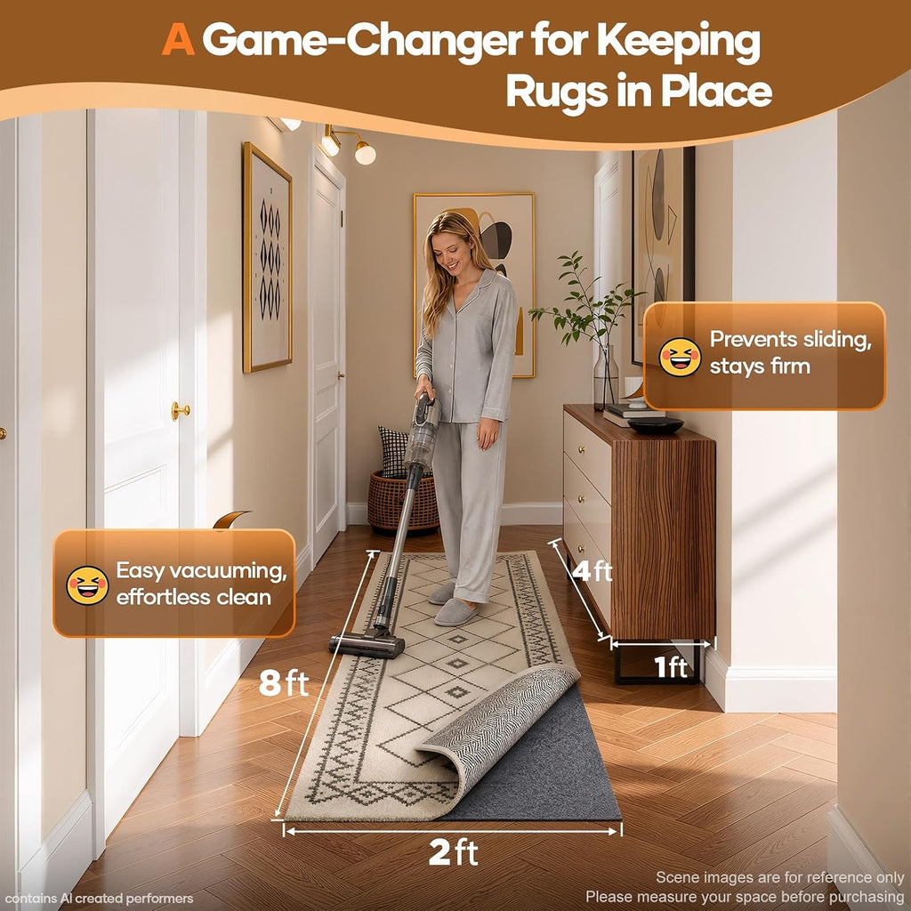 Non Slip Cushioned Rug Pad Gripper, Felt and Silicone Backing, 2 x 8 Ft, 1/8 inch Thick Runner Carpet Liner Protector - Set of 99