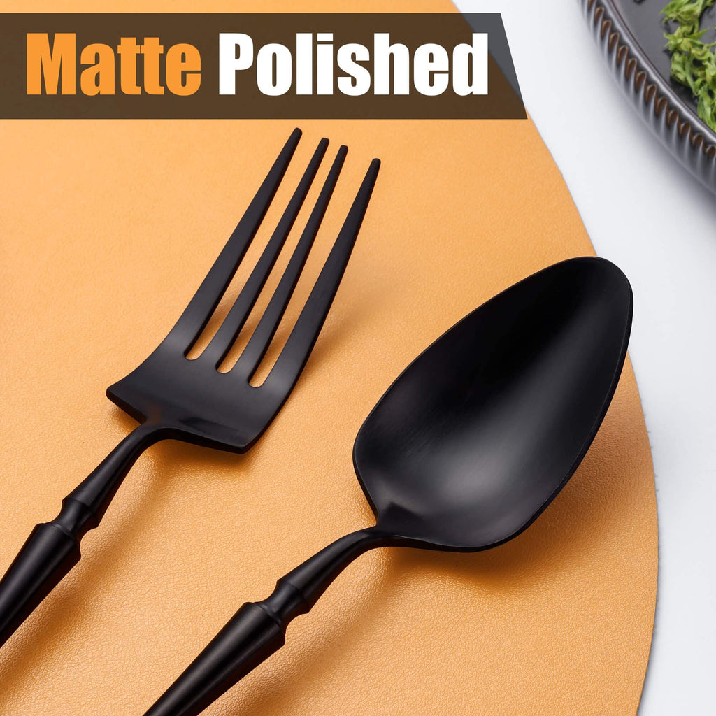 20 Piece Matte Black Silverware Set,18/10 Stainless Steel Flatware Set Service for 4,Unique Cutlery Set with Canton