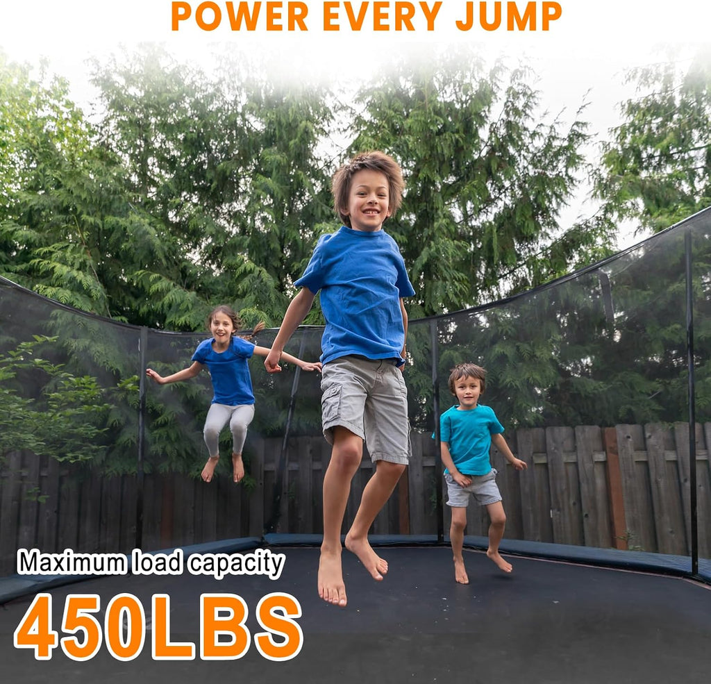 Trampoline Ø 244/370/427cm with All Parts, Pumpkin Design, Stable Frame Construction, Outdoor Trampoline with
