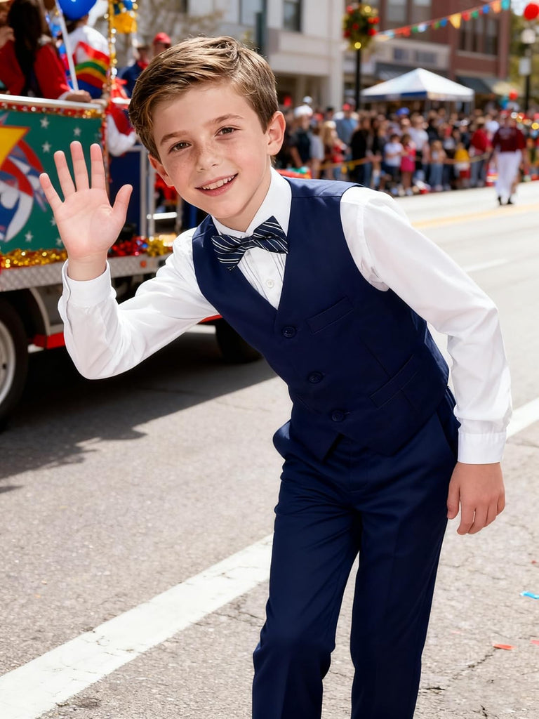 Boys Formal Suit Vest and Pants Set 6 Pieces Suits for Boy Wedding Ring Bearer Outfit for Kids Tuxedo