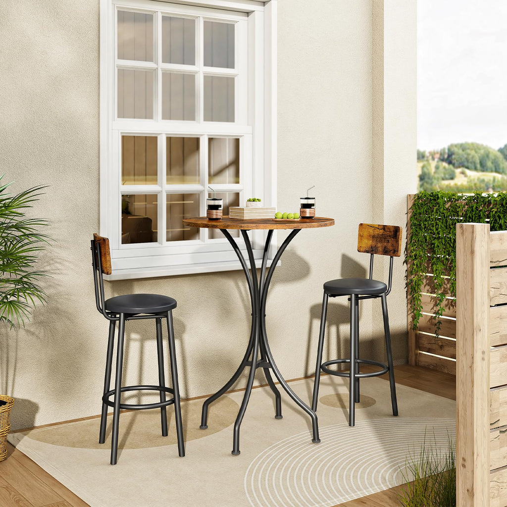 Bar Table, Round High Top Table, Home Counter Height Table, Pub, Bistro, Living Room, Meeting Room, Rustic Brown and