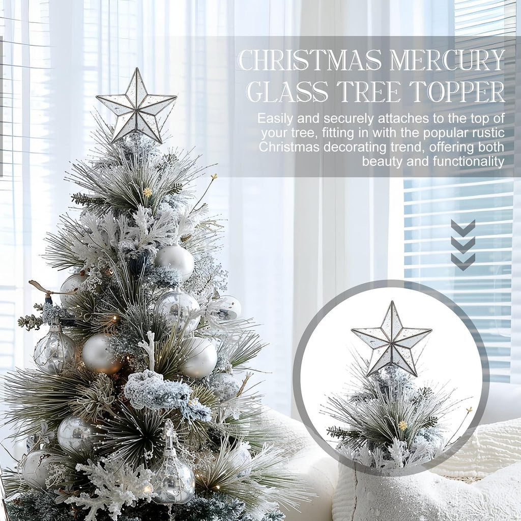 9.8 Inch Christmas Tree Topper Antique Mercury Glass Star Miniature Star Treetop Xmas Treetop Ornament for Tree Home