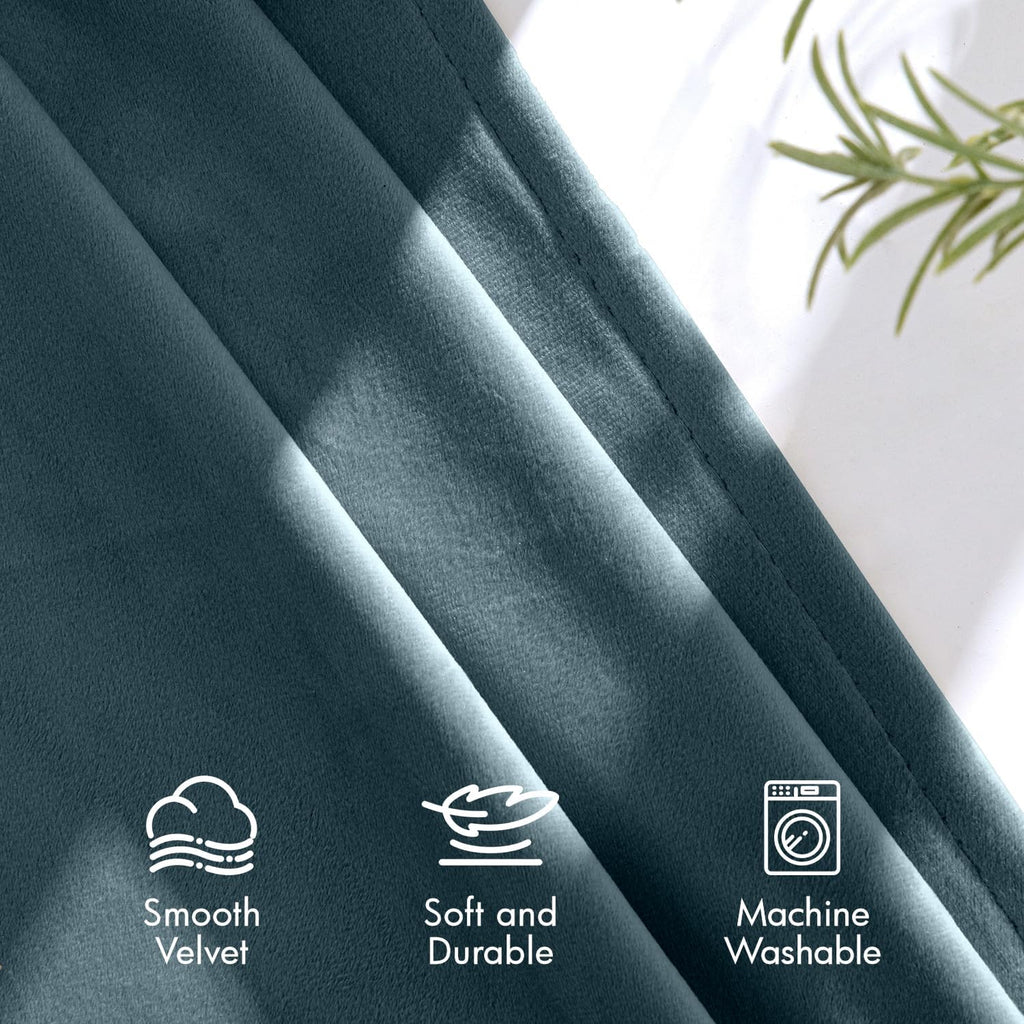 Grayish Blue Velvet Curtains 96 Inches Long Blackout Thermal Insulated Soundproof Curtain Privacy Room Darkening