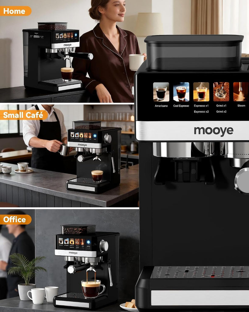 Espresso Machine with Grinder,20Bar Compact Espresso Maker with Steam Milk Frother,Coffee Maker (black, medium)