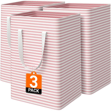 3-Pack Laundry Basket, Collapsible Laundry Hampers, 75L, Pink