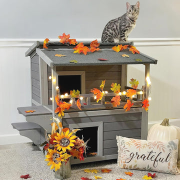 Outdoor Cat House Weatherproof 2 Story Wooden Feral Cat Shelter Easy Clean