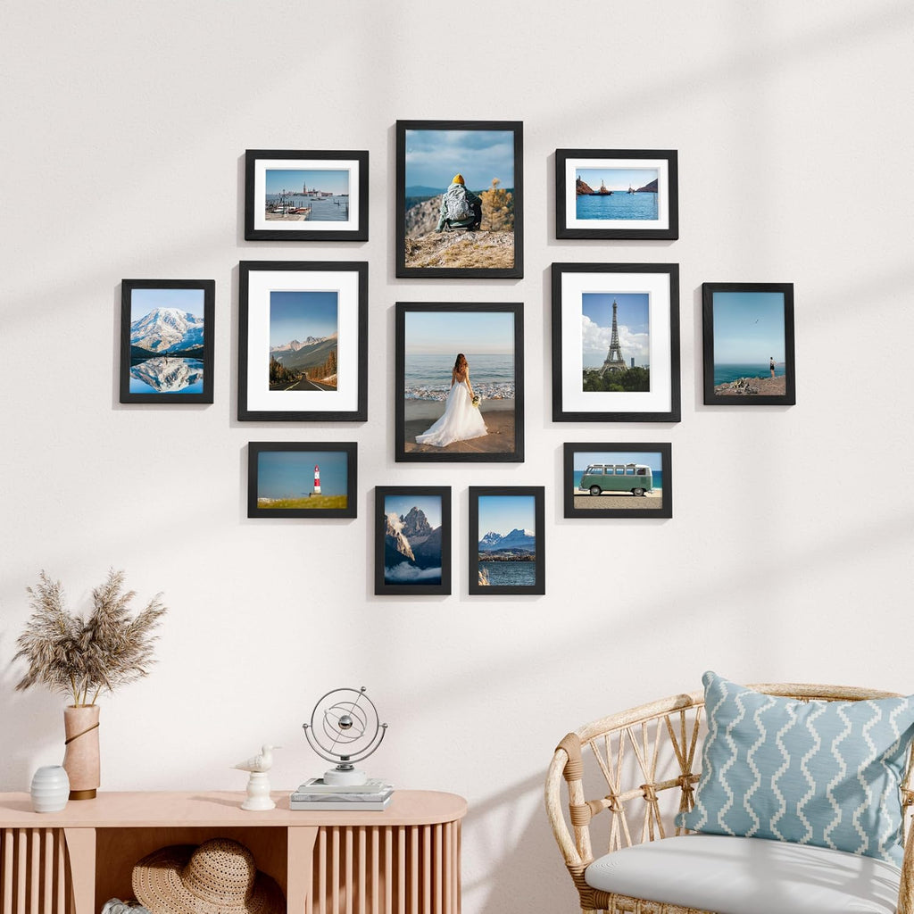 12 Pack Picture Frames Collage Wall Decor, Black | Gallery Wall Frame Set: 4pcs 8x10, 4pcs 5x7 & 4pcs 4x6 Photos for
