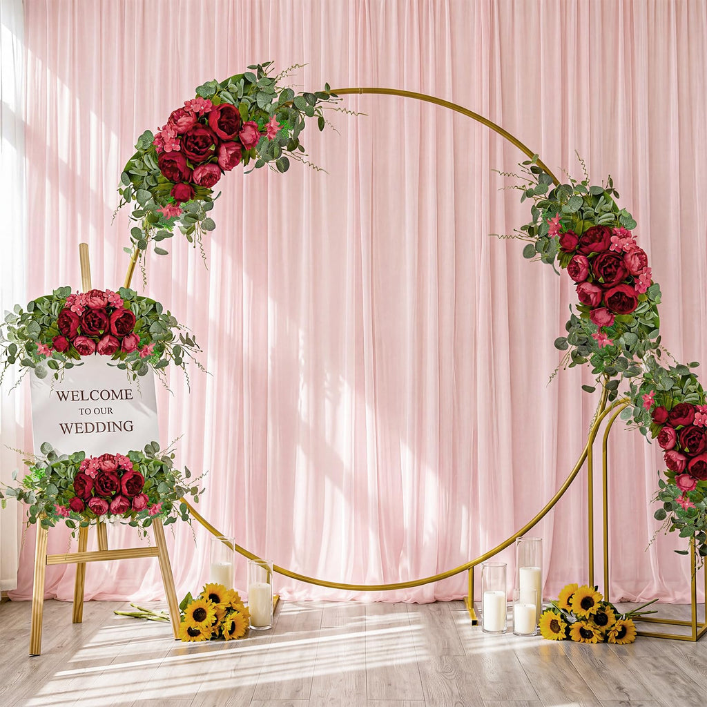 2 Pcs Artificial Peony Eucalyptus Floral Swag for Arch, Red
