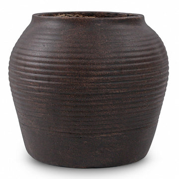 12" H x 14" Dia Vintage Black Fiberstone Planter Pot with Drainage Hole, Decorative Flower Pot plants, Small Trees &