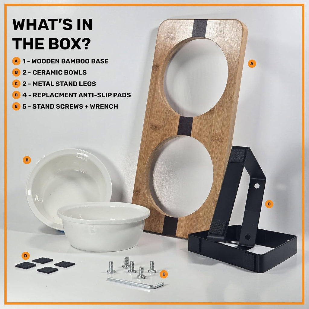 Elevated Cat Bowl Stand for Food and Water - Anti-Vomit Raised Feeding Station with Tilted Stand - Removable Round