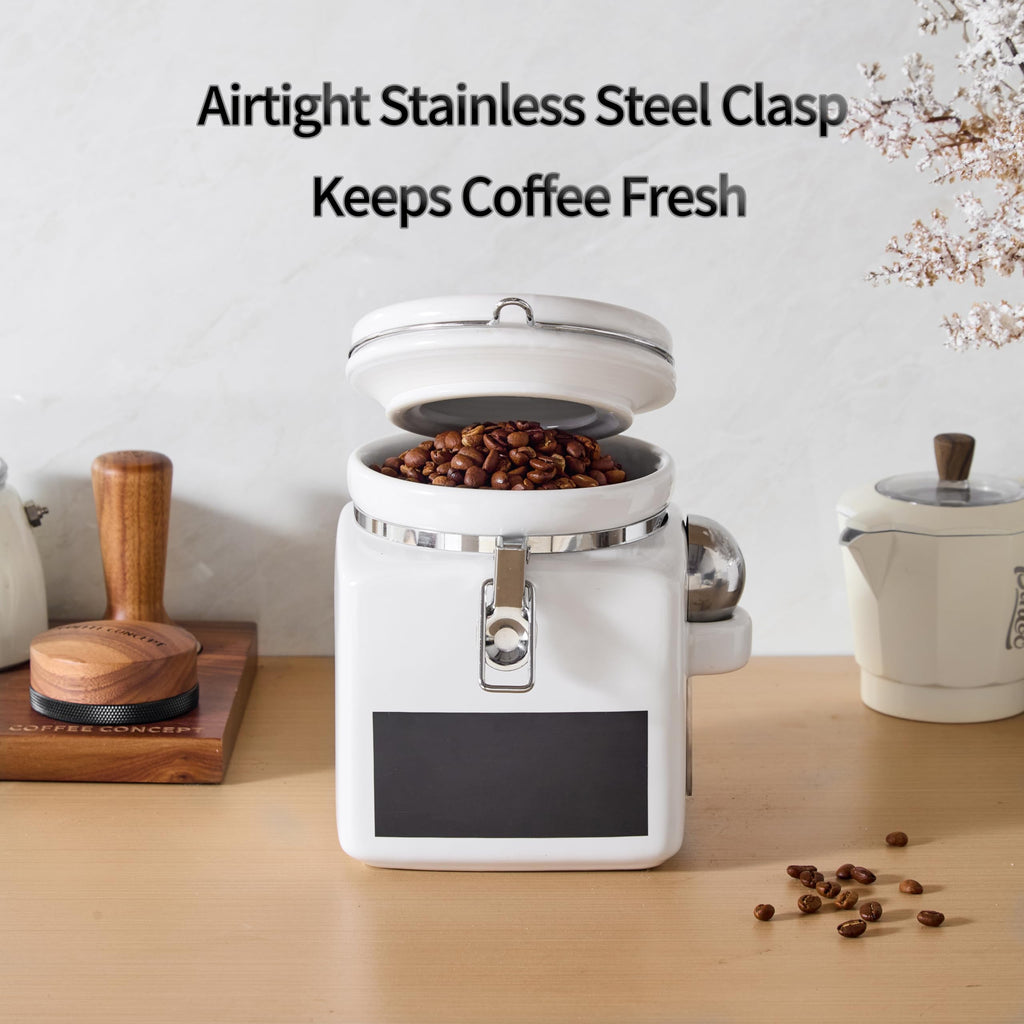 Ceramic Coffee Canister with Airtight Lid and Scoop, Large 74 Fl Oz / 2.2 L Kitchen Food Storage Container Jar for
