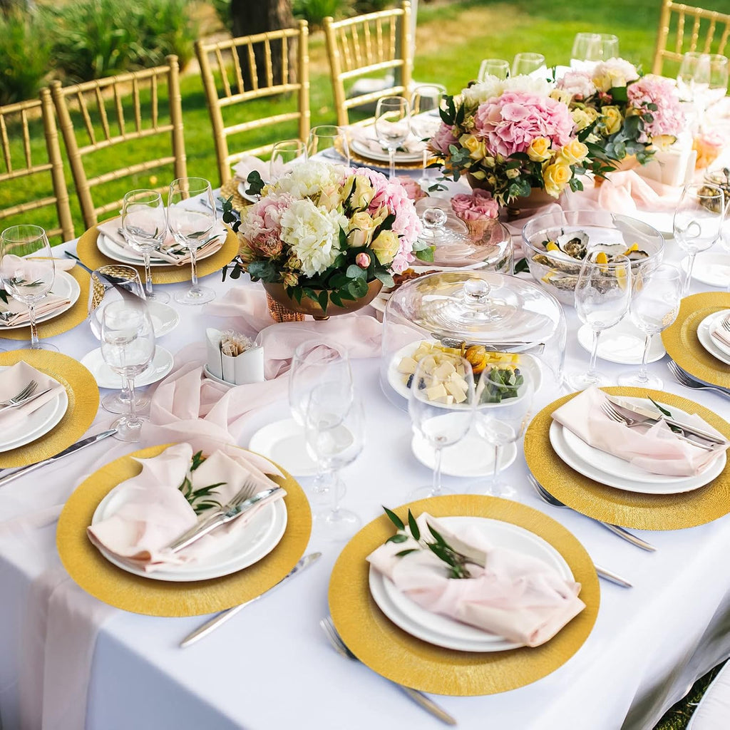 Gold Charger Plates Bulk, 13" Round Plastic Dinner Charger Plate, Shiny Golden Table Chargers Serving Plates - Set of 50
