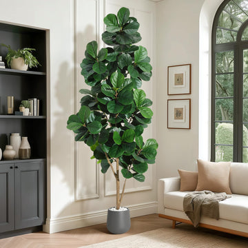 7 ft Fiddle Leaf Fig Tree Artificial with 141 Leaves - Realistic Faux Ficus Lyrata Trees in 9 in Grey Planter Pot