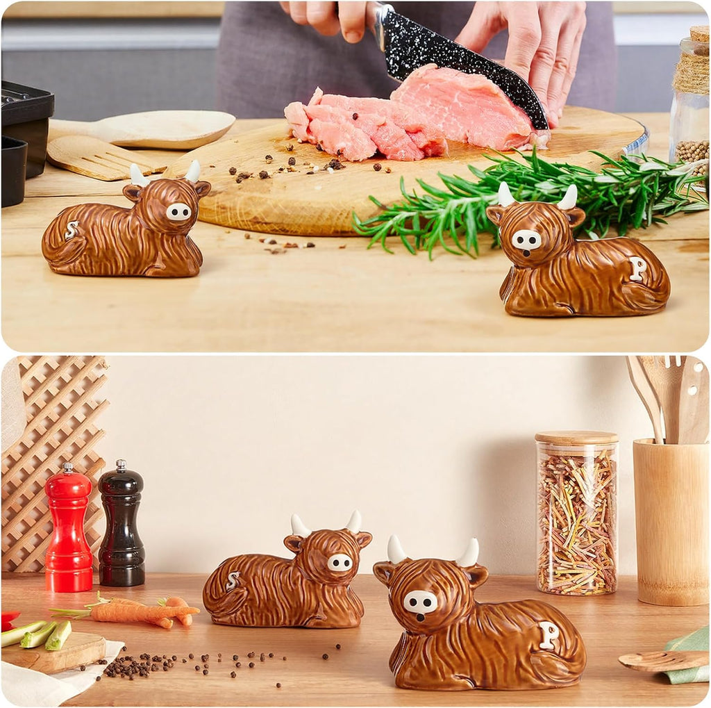 Highland Cow Salt and Pepper Shakers, Ceramic Animal S&p Set - Set of 2