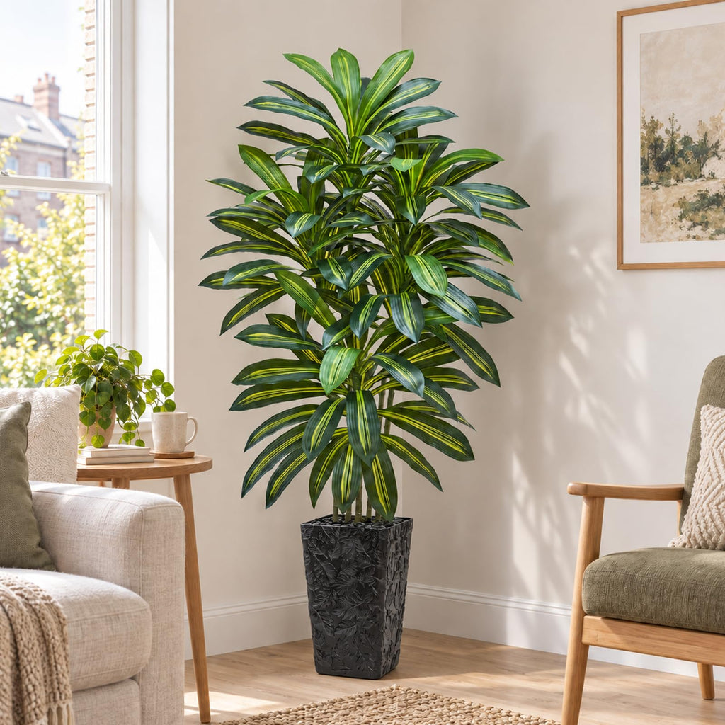 Artificial Dracaena Tree 6FT, Artificial Tree Indoor Black Planter