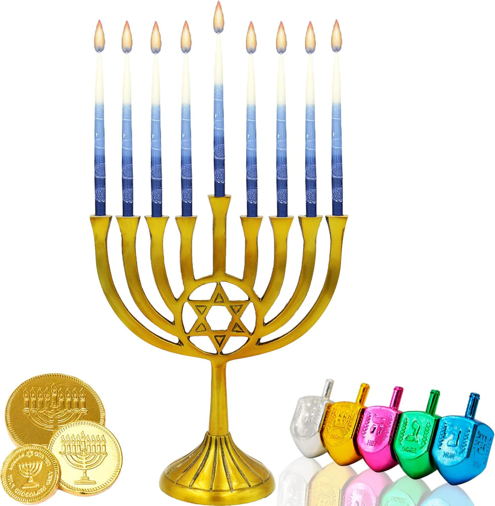 Dripless Premium Tapered Hand Decorated Multi Blue Frosted Hanukkah Candles, 45 Hanukkah Candles Premium Quality Wax - Set of 45