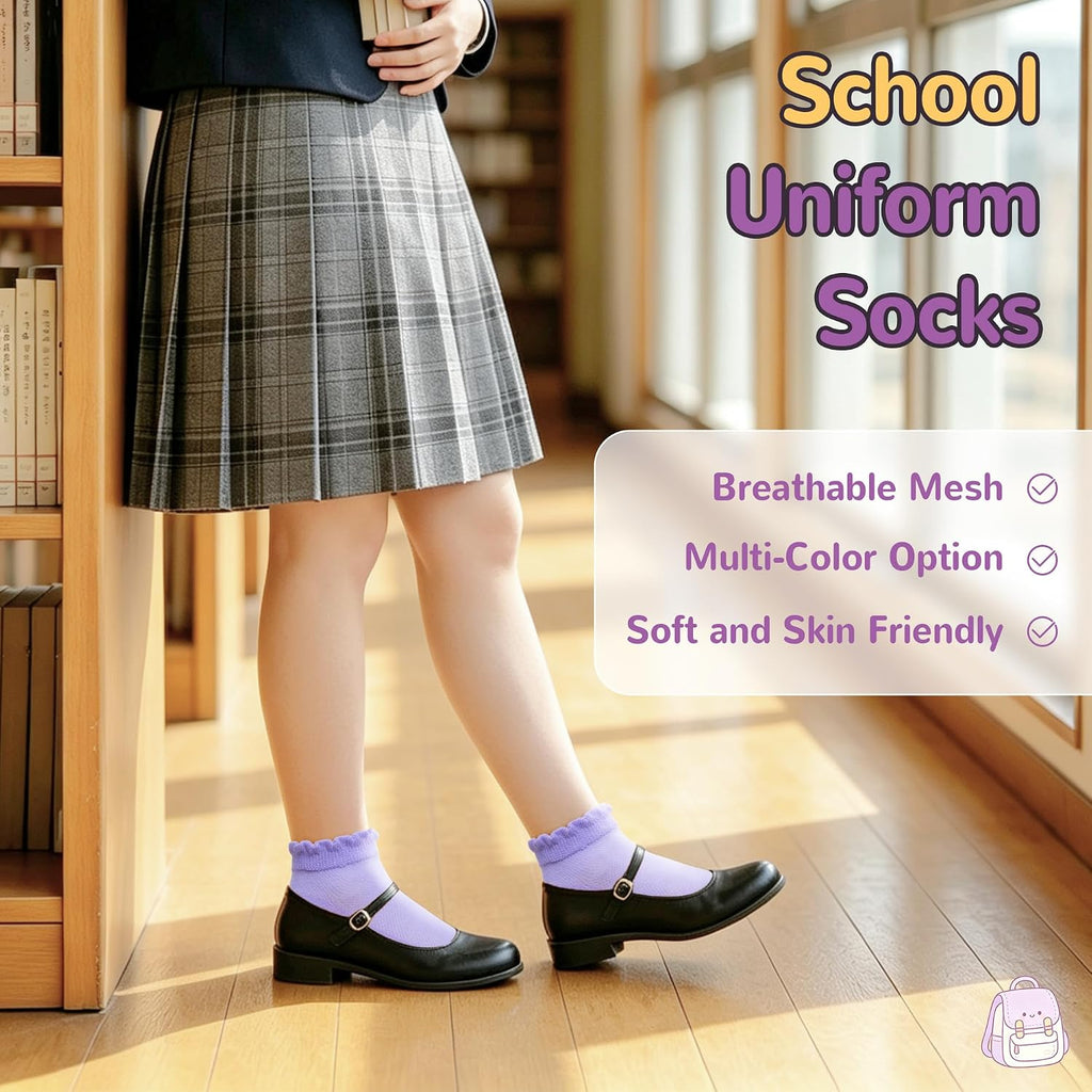 White School Uniform Dress Lace Cotton Frilly Dress Ankle Socks 6 Pairs