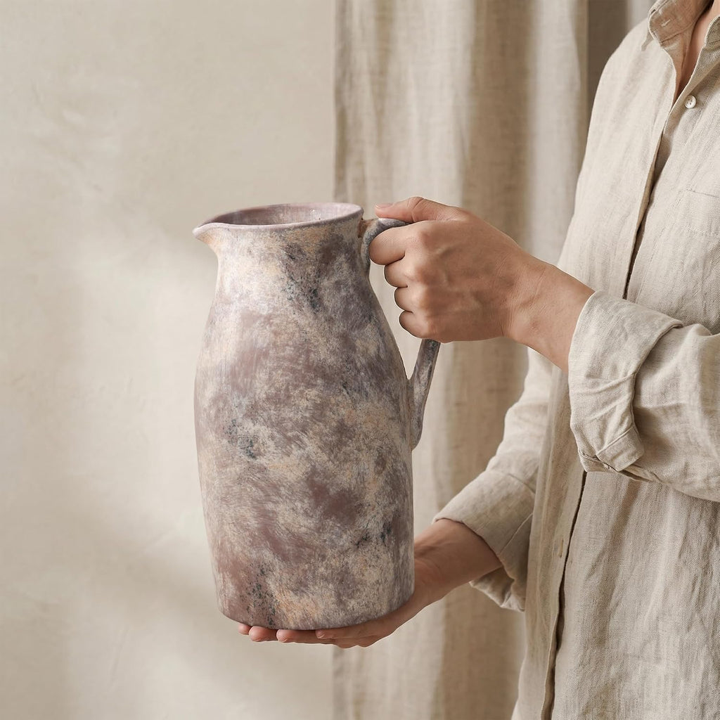 Ceramic Flower Vase with Handles,11" Neutral Tall Clay Terracotta Vases Farmhouse Table Vases with Handle Living Room