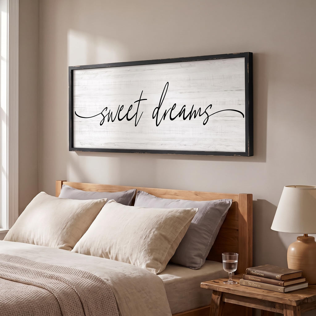 Sweet Dreams Wall Decor Above Bed Large 41''×15'' Farmhouse Wall Decor Guest Room Decor Framed Wood Wall Art Rustic