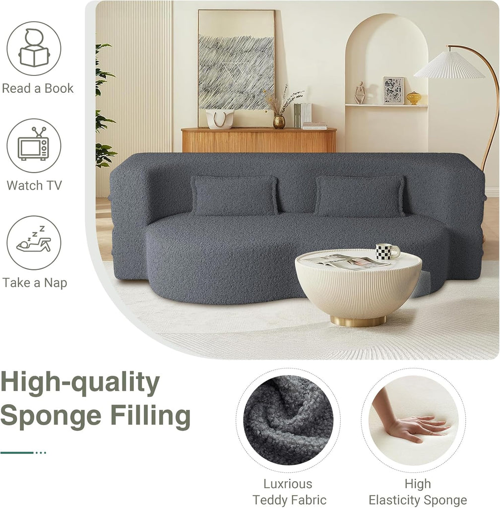 78" Convertible Folding Sofa Bed, 2-in-1 Full Size Floor Boneless Couch Bed, Loveseat sleeper Couch , Teddy Floor