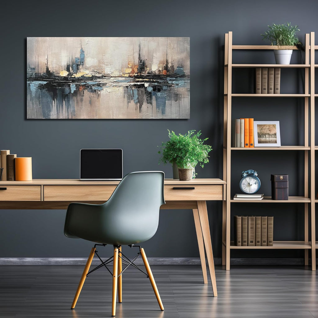 Abstract Canvas Wall Art for Bedrooom Blue and Gray Wall Decor City Wall Art Inches