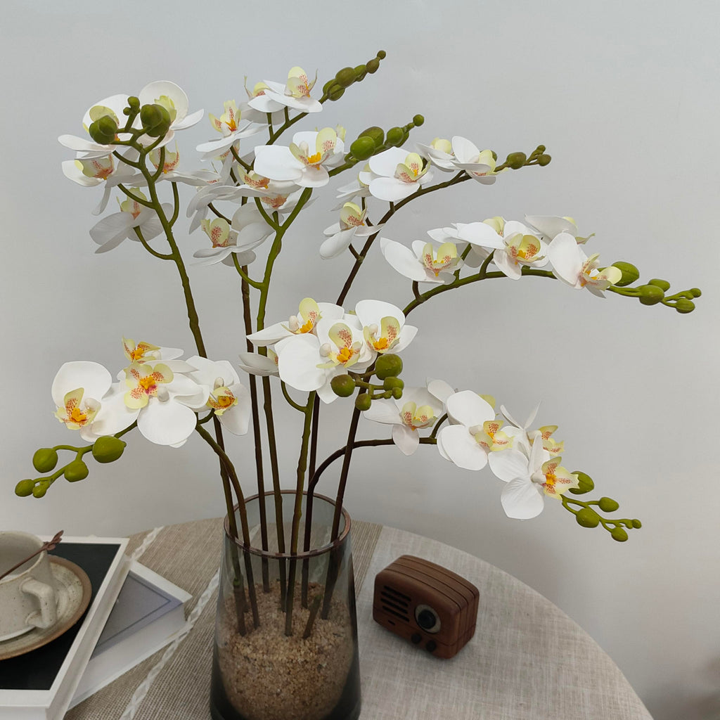 8 Pack White Orchid Artificial Flowers Real Touch, 22'' Artificial Fake Faux Silk Orchid Stem Bouquets for Wedding