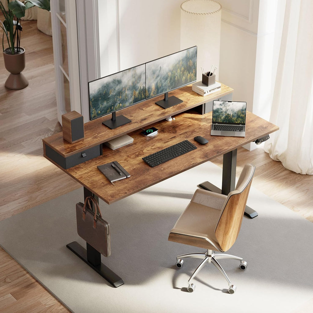 55 x24 Inch Electric Standing Desk with Drawers, Adjustable Height Small Sit Stand Desk , Compact Computer