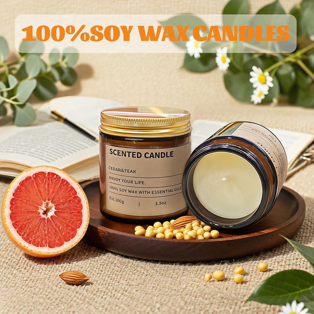 Scented Candles Gifts for Women,3.5 Oz Amber Candles Set, 150 Hours Long Burning Soy Wax Candles Jar - Set of 6