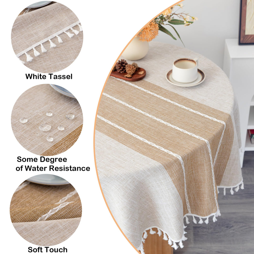 Waterproof Cotton Linen Washable Round Tablecloth 52 Inch Coffee