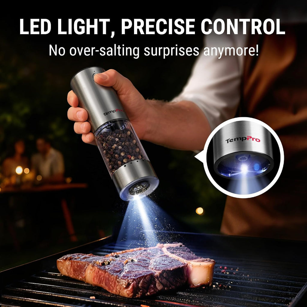 Rechargeable Electric Salt and Pepper Mill Set with Large Capacity - Set of 2