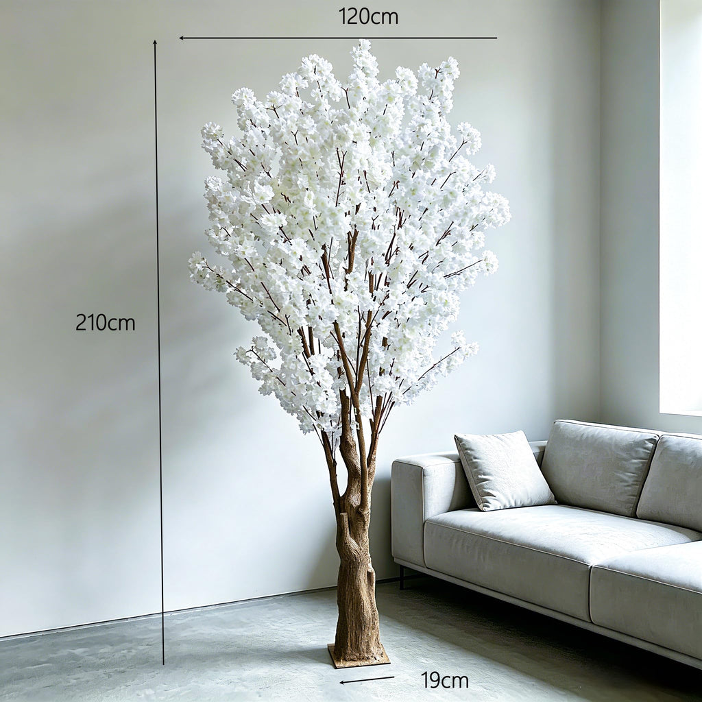7FT Artificial Cherry Blossom Tree, White Faux Flower Tree, Wedding, Party & Outdoor Decor (2.1M)