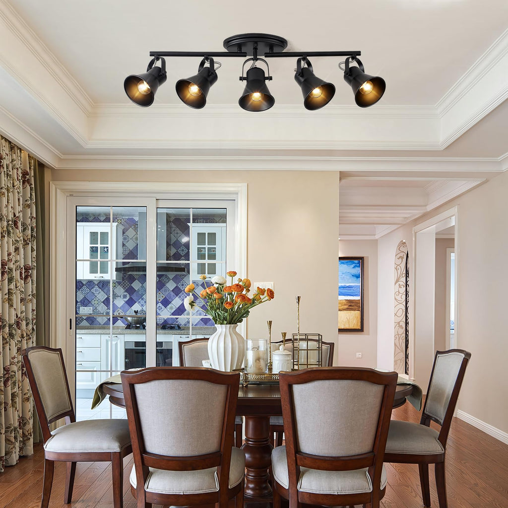 Track Lighting Kit,Black Semi Flush Mount Ceiling Light with 5 Rotatable Light Heads,Modern Accent Lighting