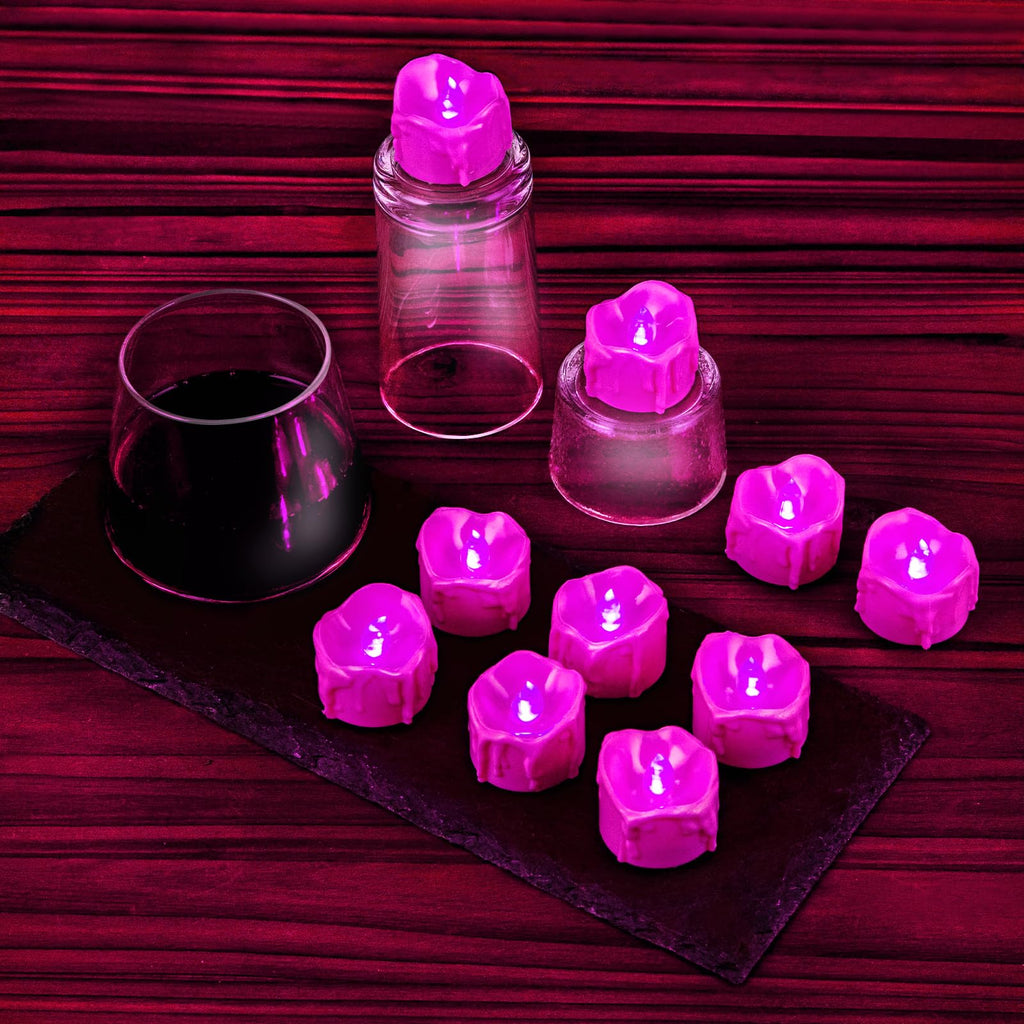 Pink Flickering Flame Tea Lights with 6H Timer, Battery Operated
