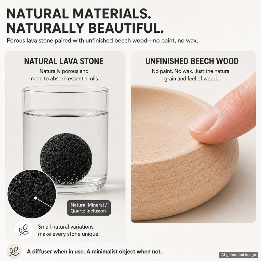 Passive Diffuser for Essential Oils, Lava Stone Ball on Wood Base
