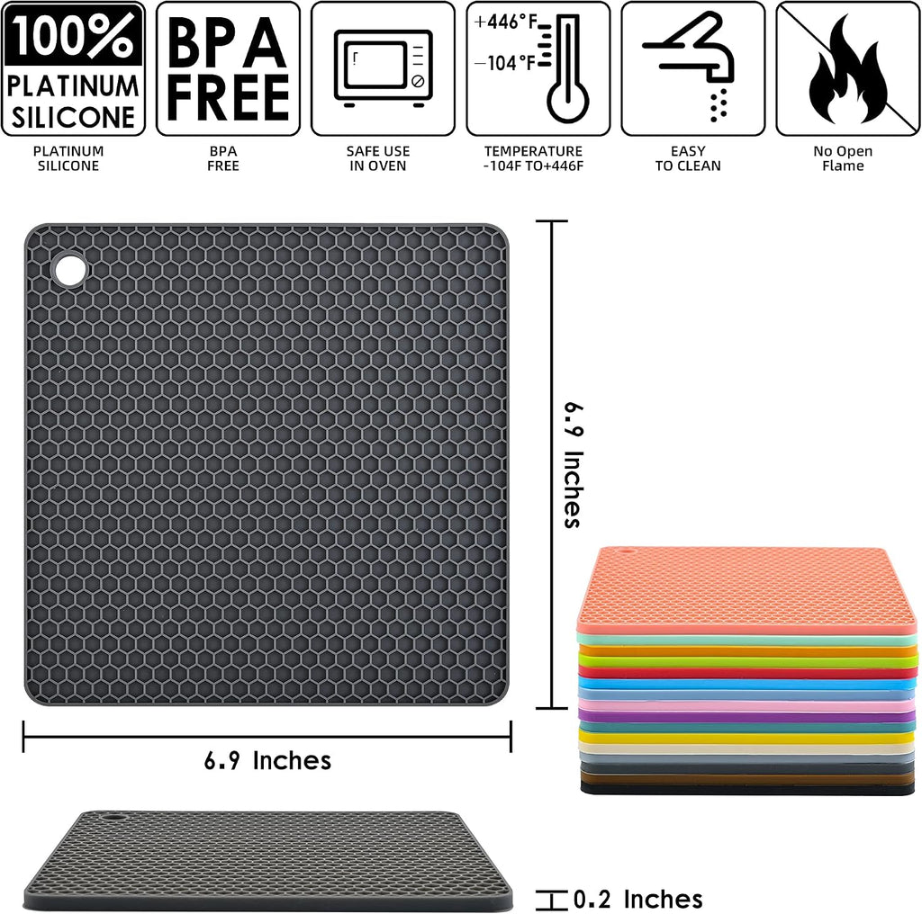 Silicone Trivets Mats Set, Silicone Hot Pads Pot Mat for Countertop, Trivet Pads Heat Resistant, Table Placemats - Set of 4