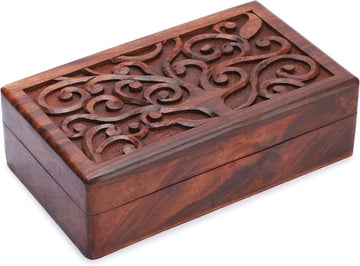 Hand Carved Wooden Jewelry Box Vintage Keepsake Trinket Chest