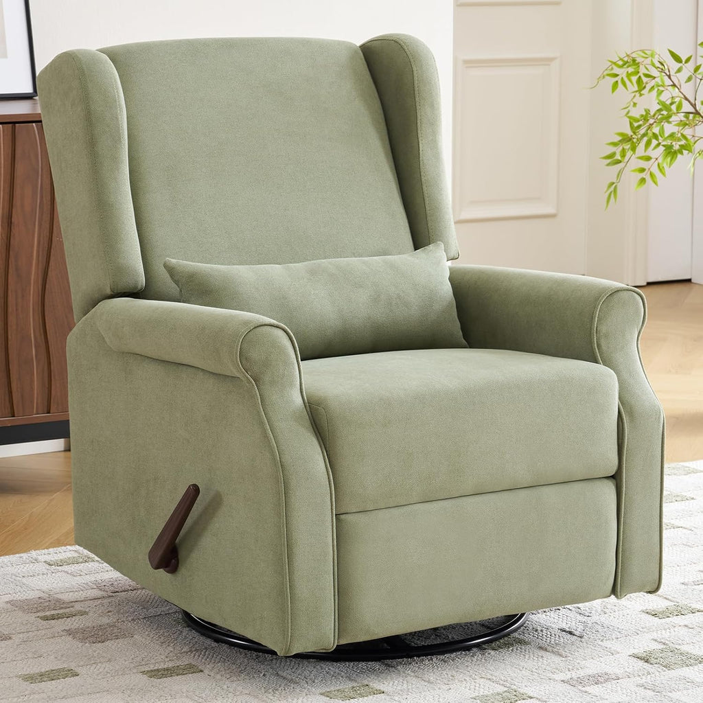 360°Swivel Rocker Recliner, Nursery Rocking Chair with Lumbar Pillow,Glider Recliner Nursery Chair for Small
