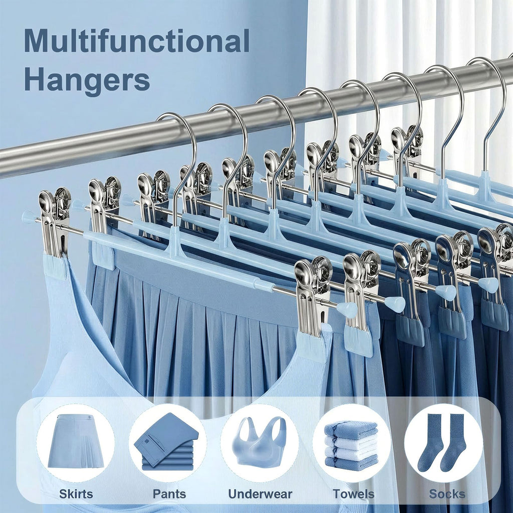 Pants Hangers with Clips for Women 50 Pack, 12Inch Adjustable Heavy Duty Skirt Hangers, Space Saving Non-Slip Shorts