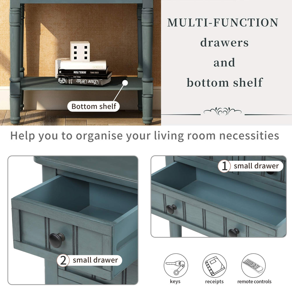 Narrow Console Table, Farmhouse Entryway Table Slim Sofa Table with Three Storage Drawers and Bottom Shelf, Wood