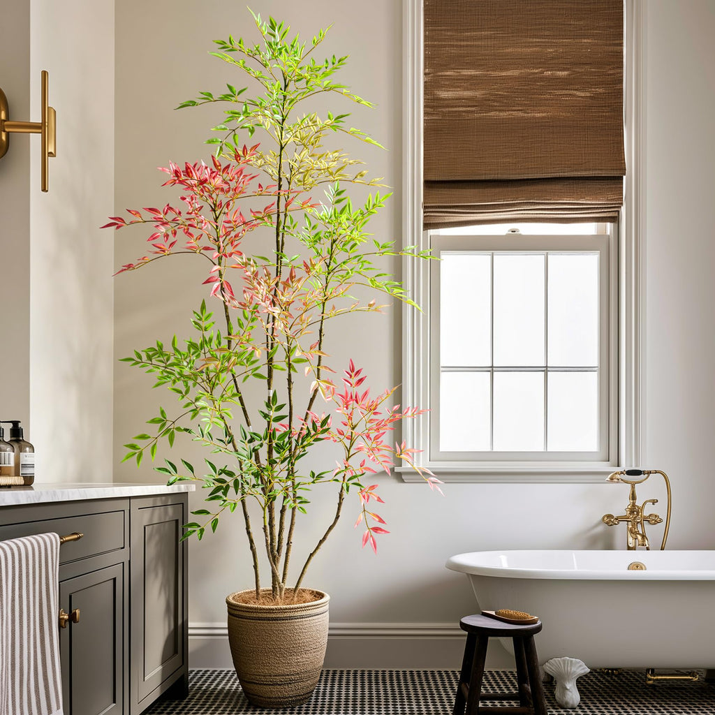 6.5ft Faux Bamboo Tree Artificial Nandina Tree Artificial Indoor Plants Realistic Fake Potted Tree with 800+ Leaves