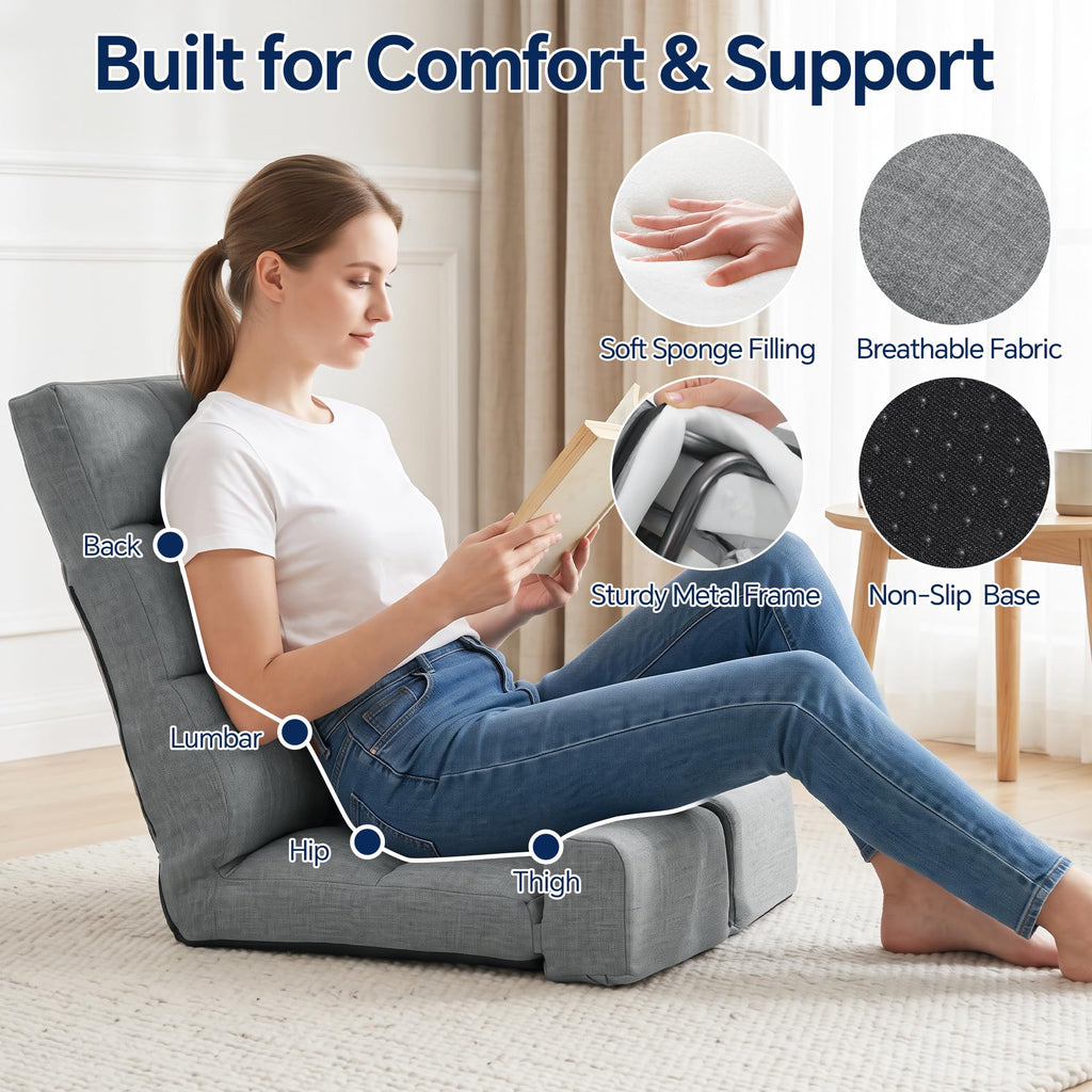 Floor Chair with Back Support and Movable Leg Cushions