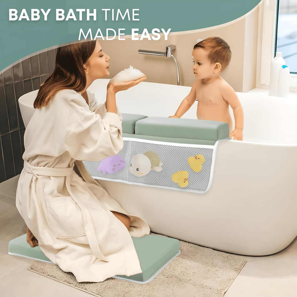 Comfortable Baby Bath Kneeler & Elbow Rest Pad Set - Extra Thick Foam Cushion with Toy Organizer - Non-Slip, Quick