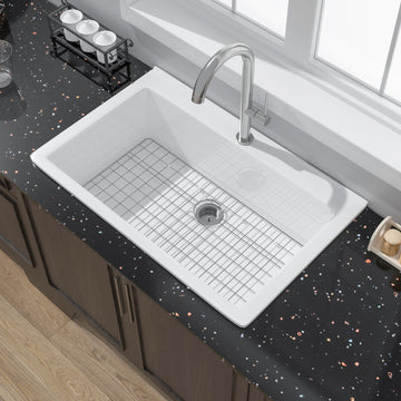 33 x 22 Inch Drop In Large Fireclay Kitchen Sink White 1 Hole